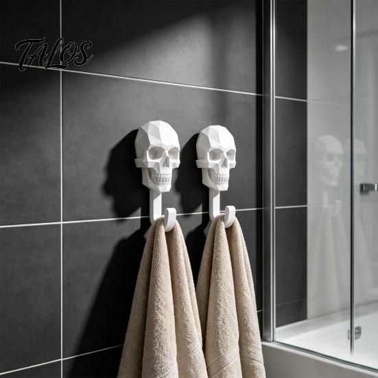 Крючок настенный из толстого материала, 2 шт., Крючки с 3D-печатью в виде черепа, Вешалка с креплением без сверления, Водонепроницаемая вешалка для хранения в ванной для полотенец