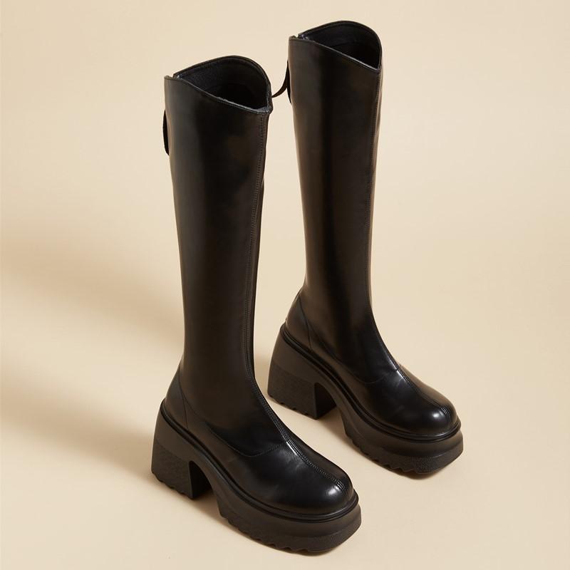 Модная обувь AIYUQI Ботильоны на высоком каблуке Женские Осень 2025 Новые Натуральная кожа Платформа Ботильоны Женские Обтягивающие ногу Каблук 10 см Высокие Женские Ботинки для верховой езды