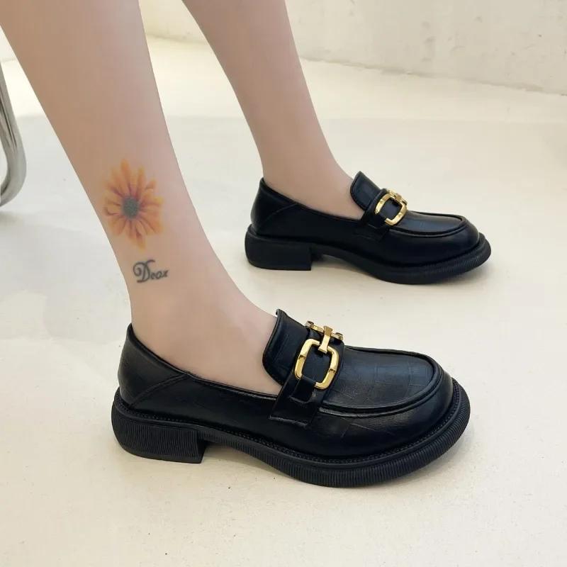 Женская обувь Весна Новые женские мокасины с круглым носком Британский стиль Туфли в студенческом стиле Простые и универсальные туфли-лодочки для девочек