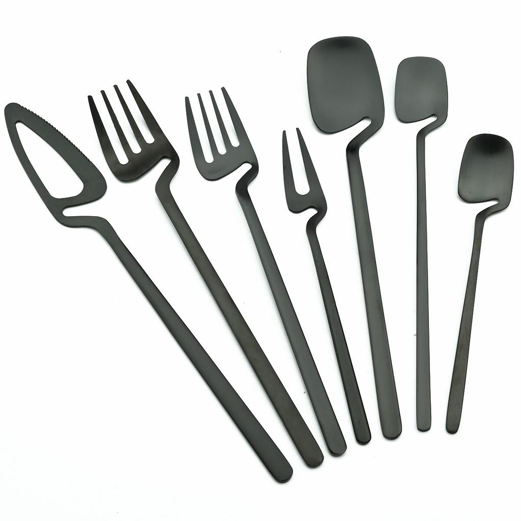 Матовый черный набор столовых приборов, нож, фруктовая вилка, кофейная чайная ложка, столовая посуда, набор столовых приборов из нержавеющей стали 18/10, кухонная посуда