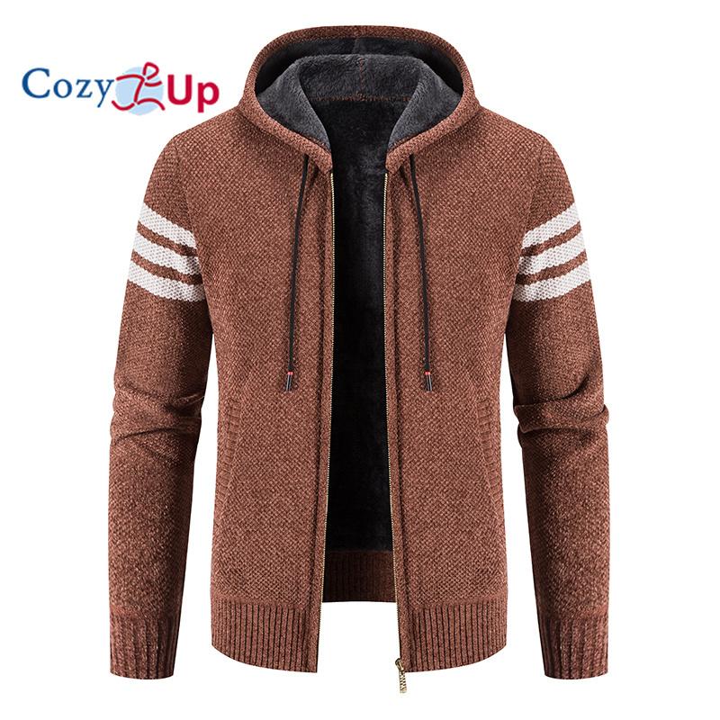 Cozy Up Men Hooded Sweater Comfortable Fleece Thick Warm Cardigan Casual