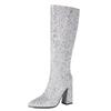 Fashion Sexy Knee High Boots Women Fashion Zipper Luxury Gold Silver Long Boot Block Heels Autumn Winter Shoes Female Large Size