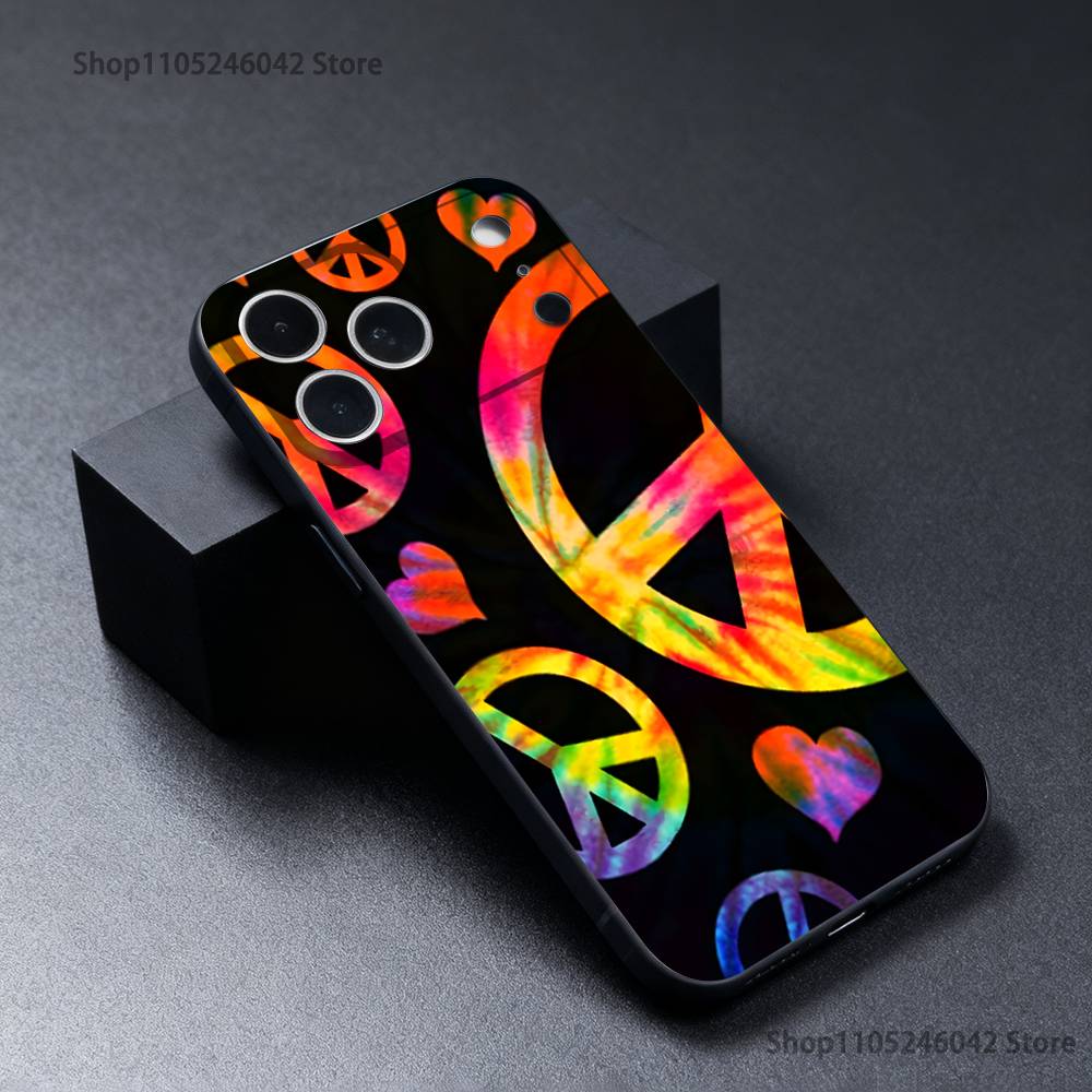 Peace and Love Phone Case For iPhone 17,16,15,14,13,12,11,Pro,Max,Plus Black Soft Cover