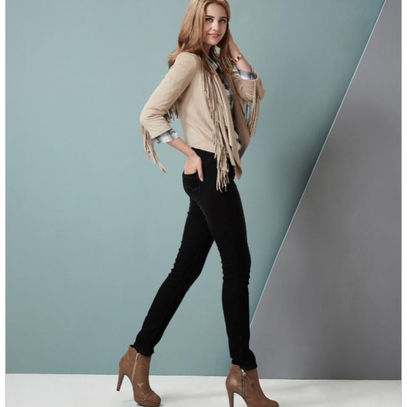 Bang Bang Women S Boa Fur Bonded Stretch Denim jeanS Black