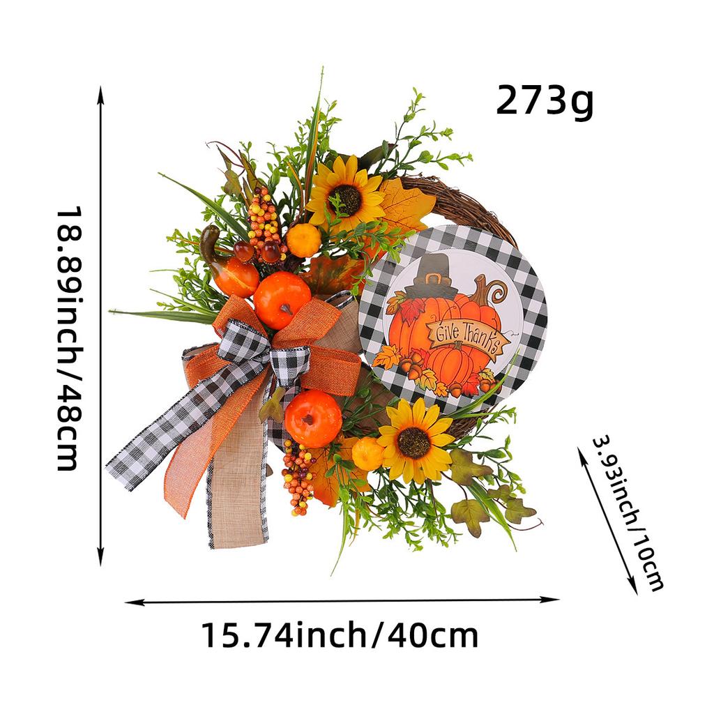 40cm Autumn Decorative Wreath, Harvest Festival Thanksgiving Festival Decor Garland, Front Door Hanging Wreath, Pumpkin Maple Leaf Artificial Flowers