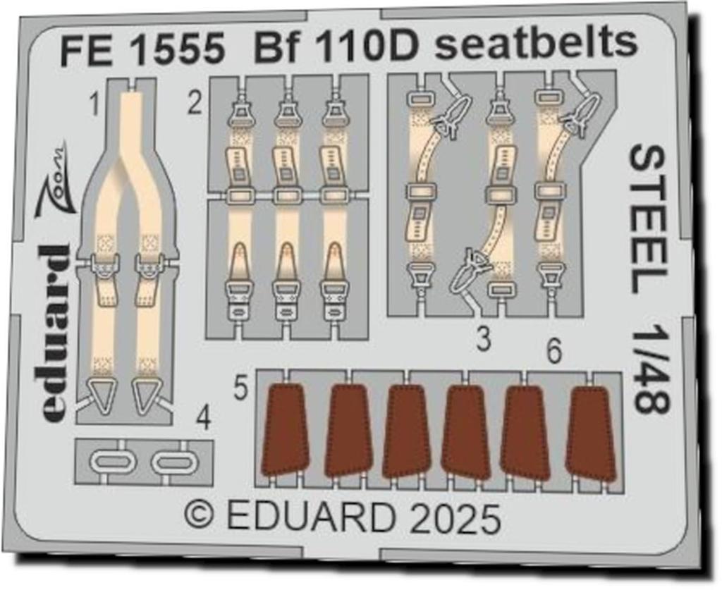Eduard 1/48 Bf110D Stainless Steel Seatbelt (for Eduard) Plastic Model Parts EDUFE1555 (Airplane)