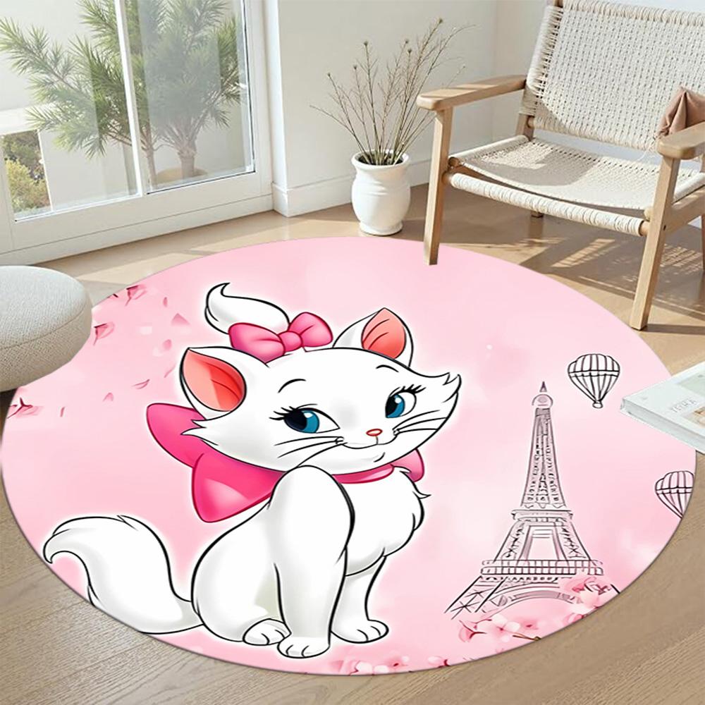 Pink Polka Dot Kitty Round Floor Mat Design for Outdoor Study room Hallway Bedrooms Anti-slip Round Rug Anime Office Decor Spiritual Gift
