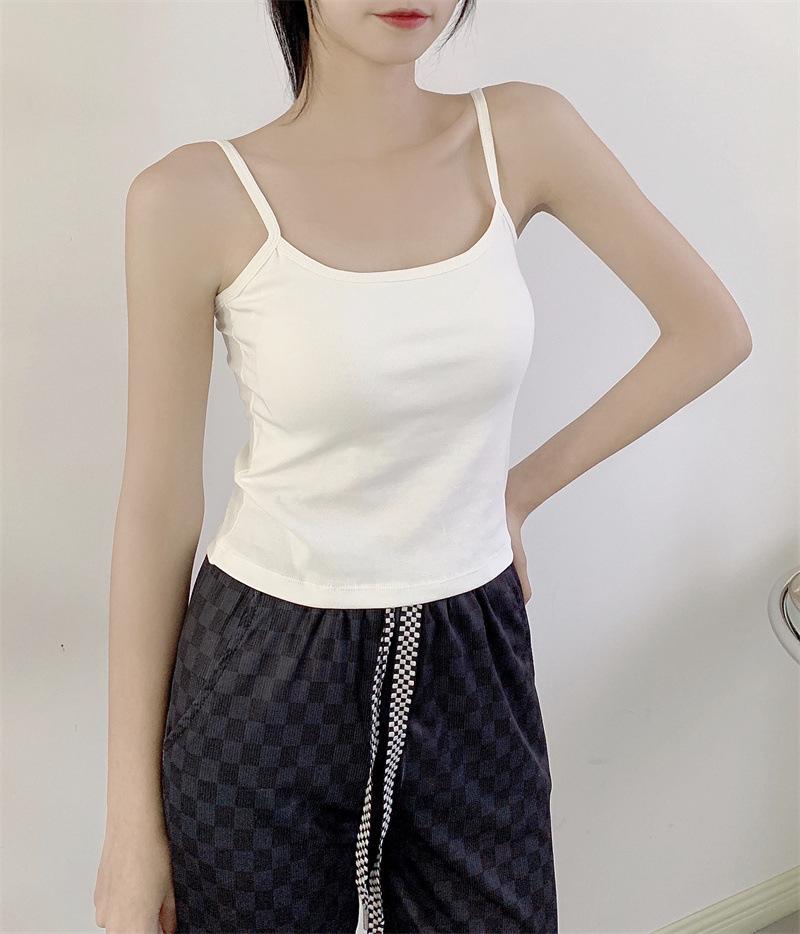 Женская майка с нагрудной подушечкой, красивый жилет с открытой спиной, облегающий грудь, однотонный короткий топ