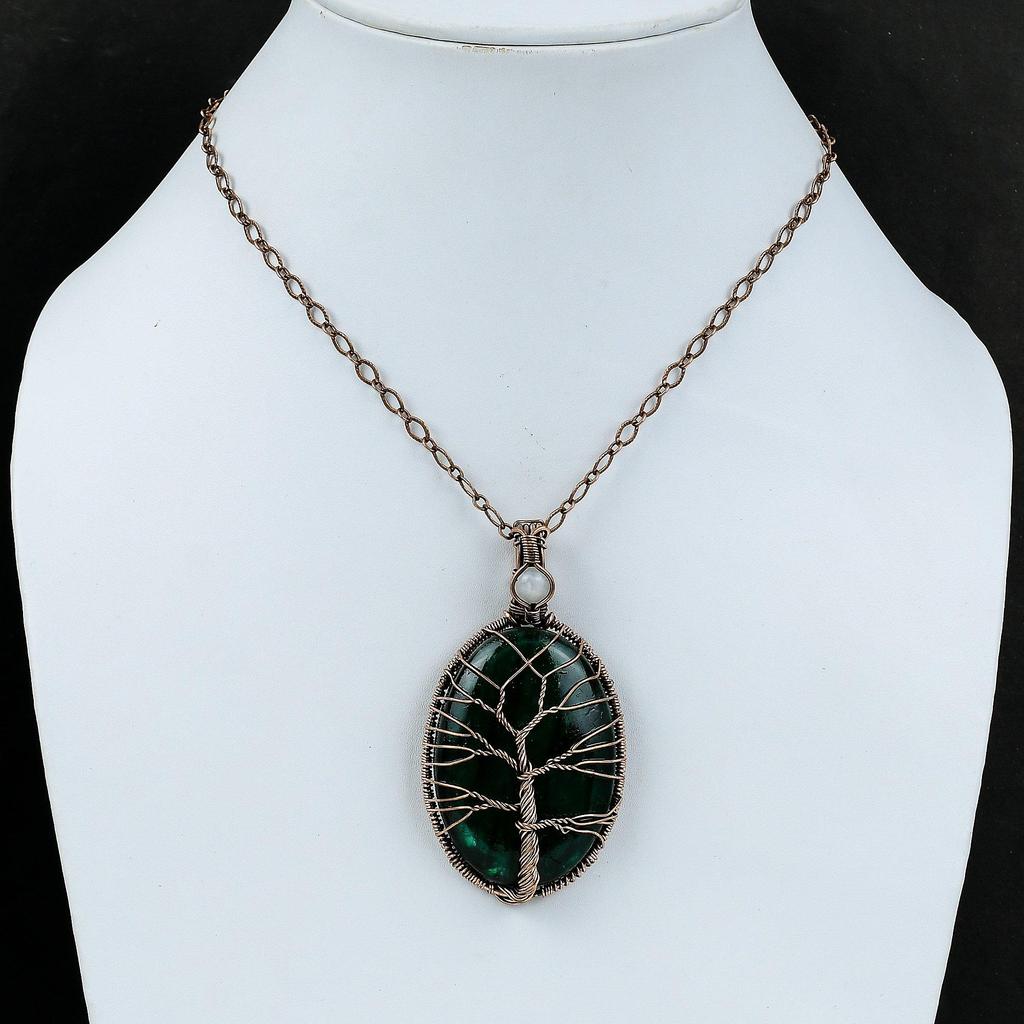 Tree Of Life Green Fire Labradorite Pendant Copper Wire Wrapped Jewelry Rainbow Moonstone Pendant Handmade Pendant Copper Gemstone Pendants