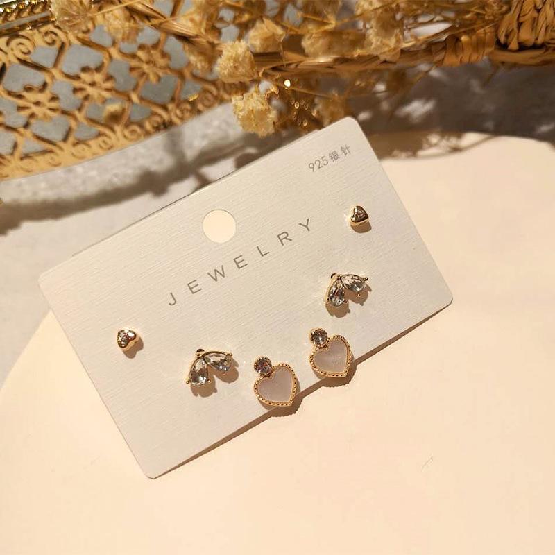 Korea Dongdaemun set series 911 silver needle four-leaf clover love micro-inlaid shell zircon stud earrings women