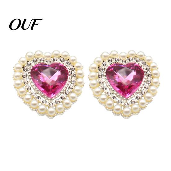 Decorative Flat Back Buttons 2Pcs Flatback Heart Rhinestones, 25x26mm Alloy Rhinestone Brooch Buttons, Faux DIY Craft Rhinestones Pearl Embellishments