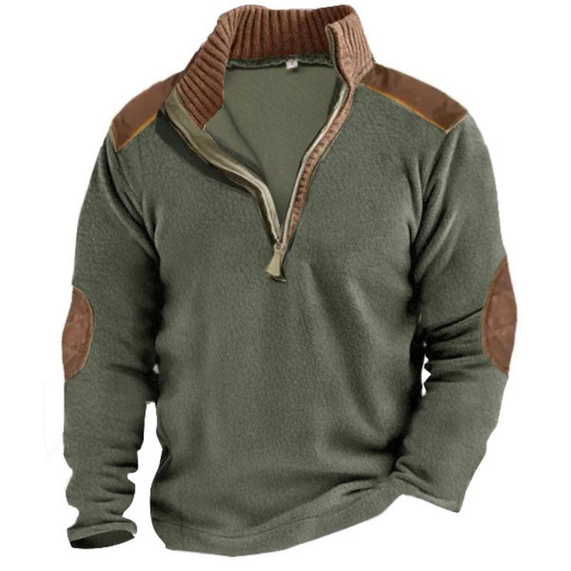 Men's Zip Polar Fleece Sweatshirt Outdoor Stand Collar Thick Tactical Sweatshirt