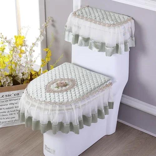 4 сезона Золотой бархатный туалетный комплект из трех предметов кружевная ткань молния стиль высококачественная подушка для сиденья унитаза чехол для подушки для сиденья унитаза