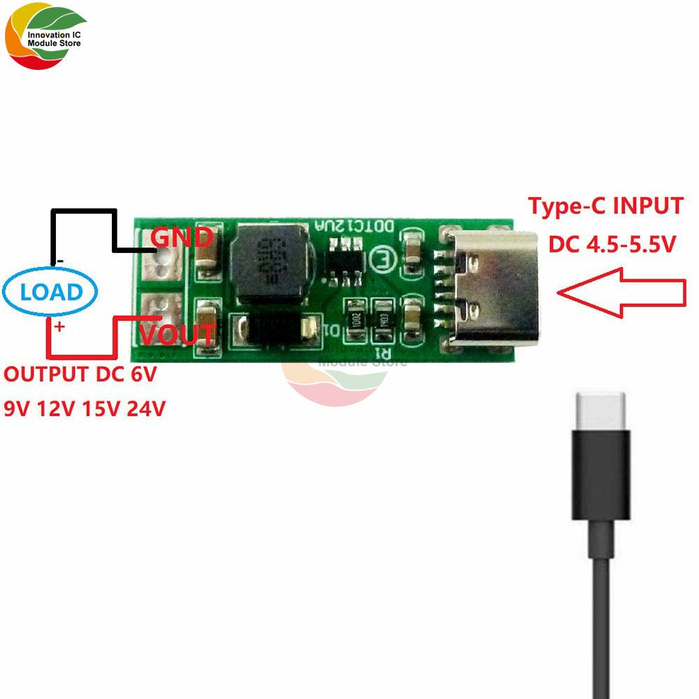 9 В Мини Type-C USB DC 5 В на 6 В 9 В 12 В 15 В 24 В DC-DC Повышающий Преобразователь Напряжения Модуль Регулятора PWM PFM
