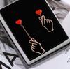 Trendy Red Heart Drop Earrings for Women Hollow Out Metal Finger Love Shape Dangle Earrings Wedding Party Asymmetric Jewelry