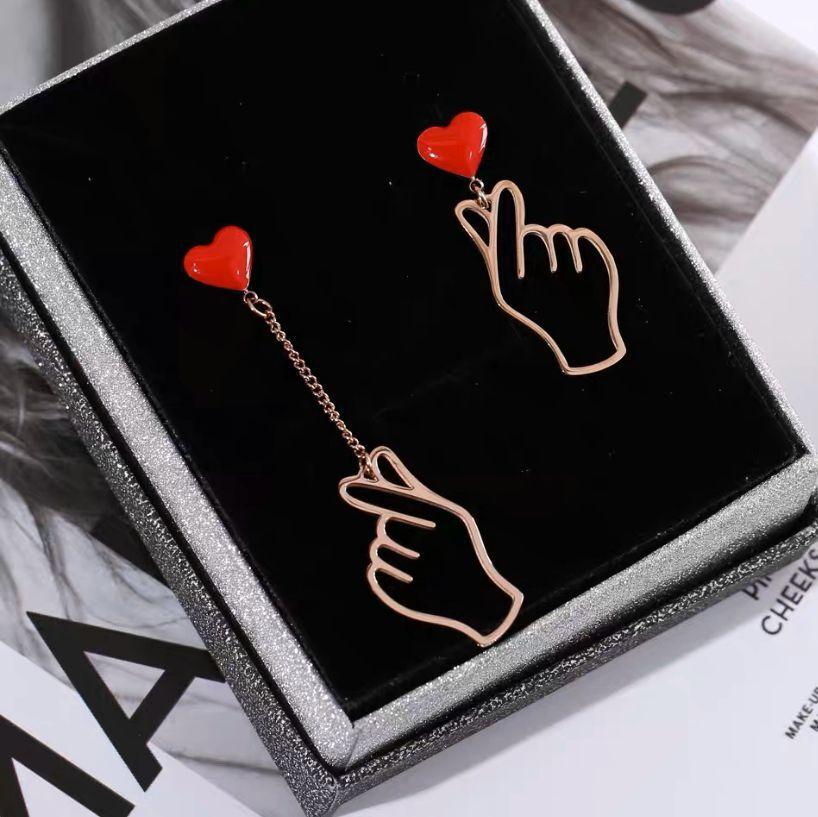 Cute Korean Earrings Love Heart Bling Crystal Stone Rose Gold Stud Earrings for Women Korean Jewelry Gift