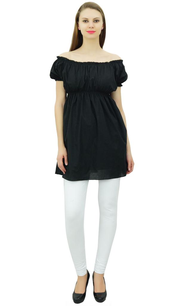 Bimba Женские топы с открытыми плечами и пышными рукавами, блузка с эластичной талией, хлопок