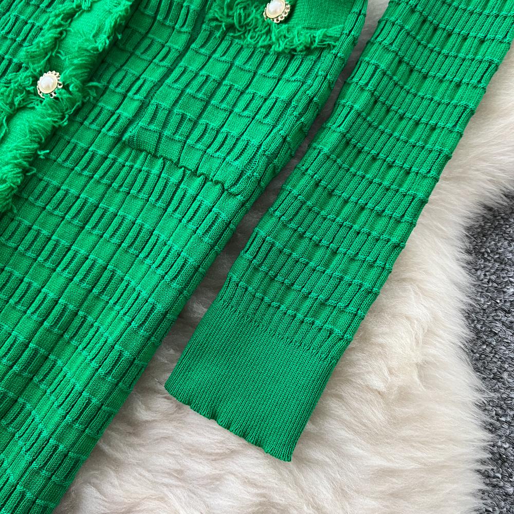 Новые женские платья Осень Зима Винтажное лоскутное вязаное миди-платье Элегантное платье-рубашка-свитер с V-образным вырезом и оборками