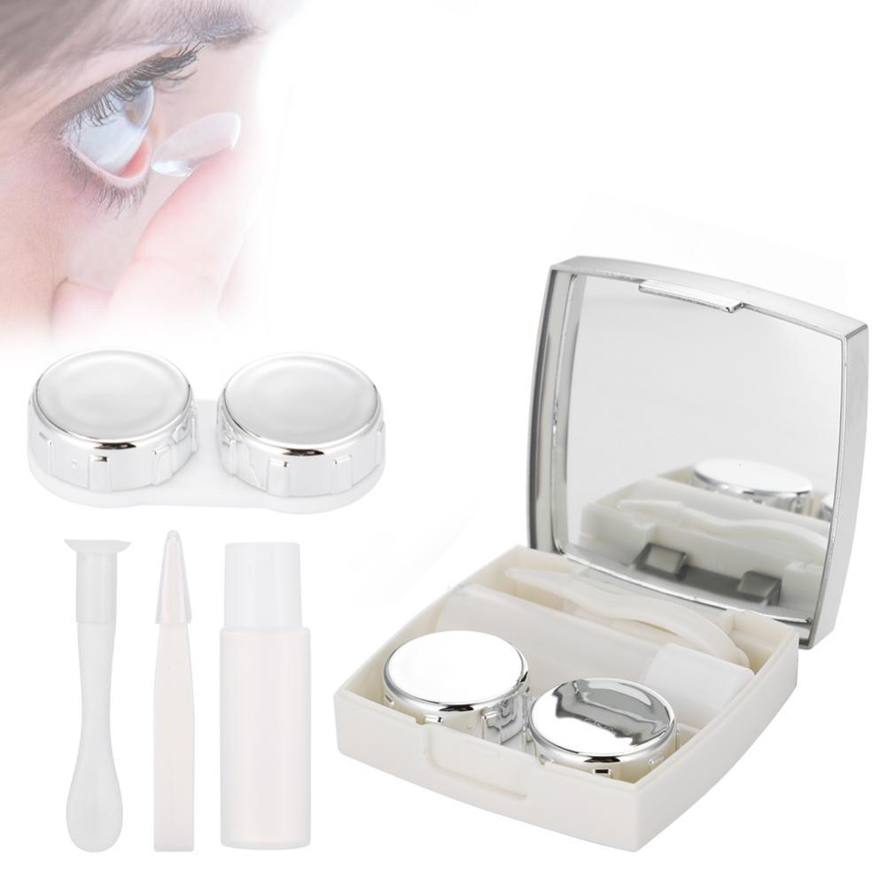 Mini Contact Lens Holder Eye Care Lenses Container Case Portable Mirror Box White