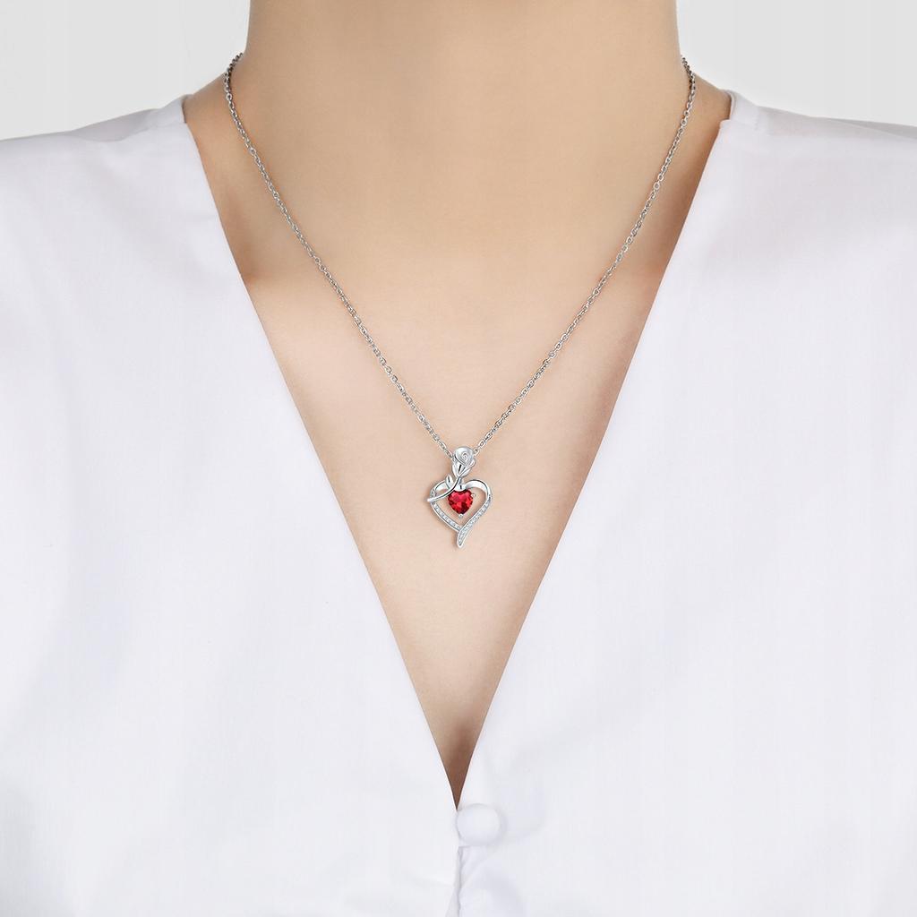 Women' SILVER Necklace Pendant Red Rose Cubic Zirconia Diamond