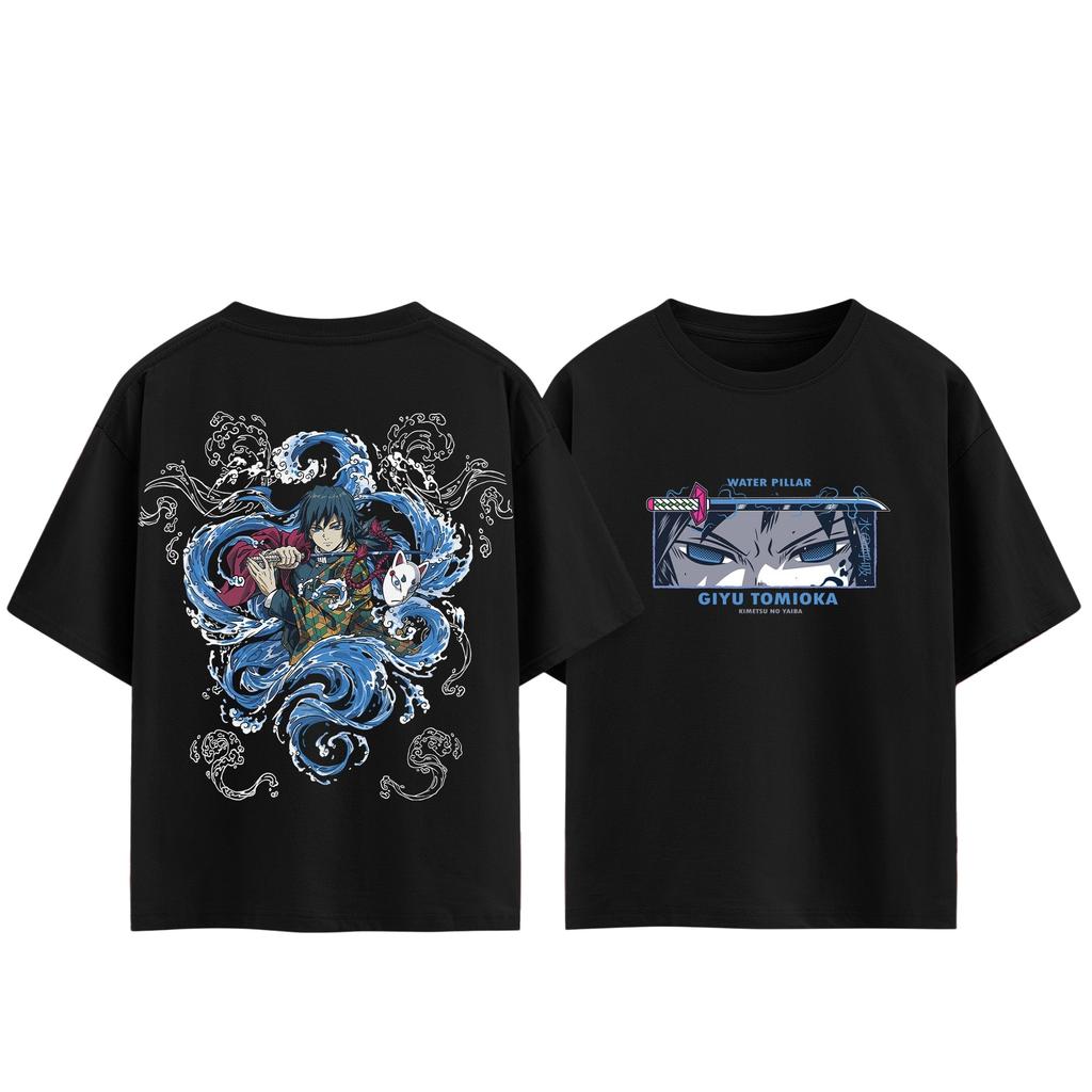 Anime Demon Slayer Giyu Tomioka T-shirt Men and Women Summer Cotton Clothing Fashion Breathable Anime Fans Short Sleeve Tops