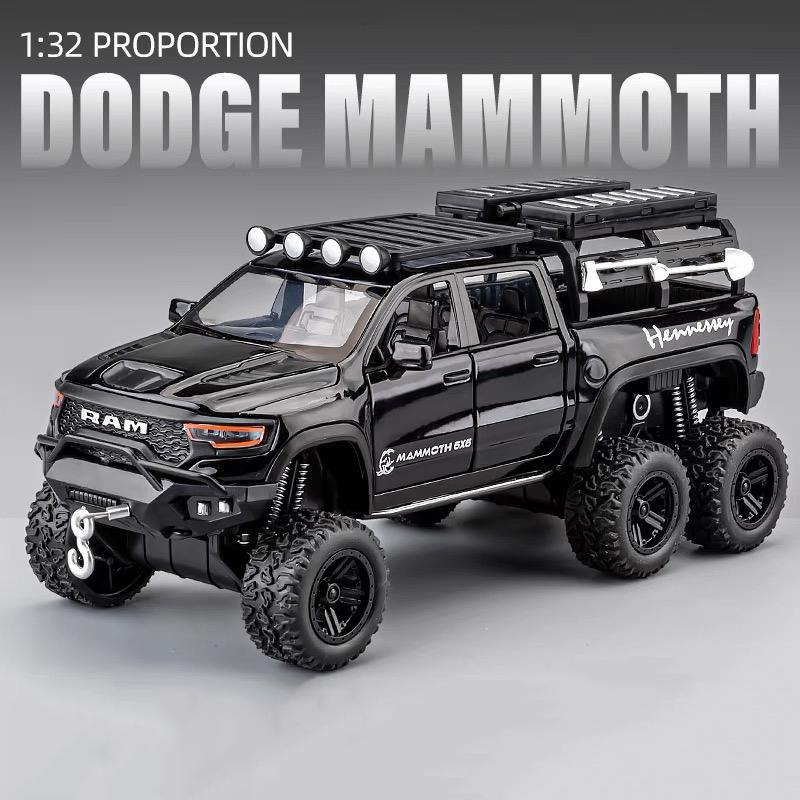 1/32 Scale Dodge Tyrannosaurus Rex RAM 1500 TRX 6*6 Warlord Alloy Miniature Car Diecast Metal Scale Car Model Sound and Light Kid Toy Car
