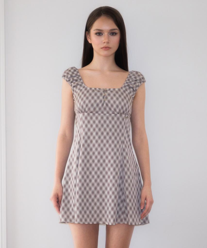 Rose Franz Puff Sleeve Romantic Mini Dress [Brown]