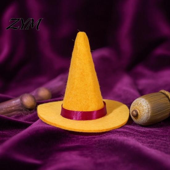 Halloween Witch Hat Decorations 2 Pcs Mini Felt Hats, Cute Tiny Wizard Wine Handmade Ribbon Crafts Bottle Topper for Party Favors, DIY Crafts,