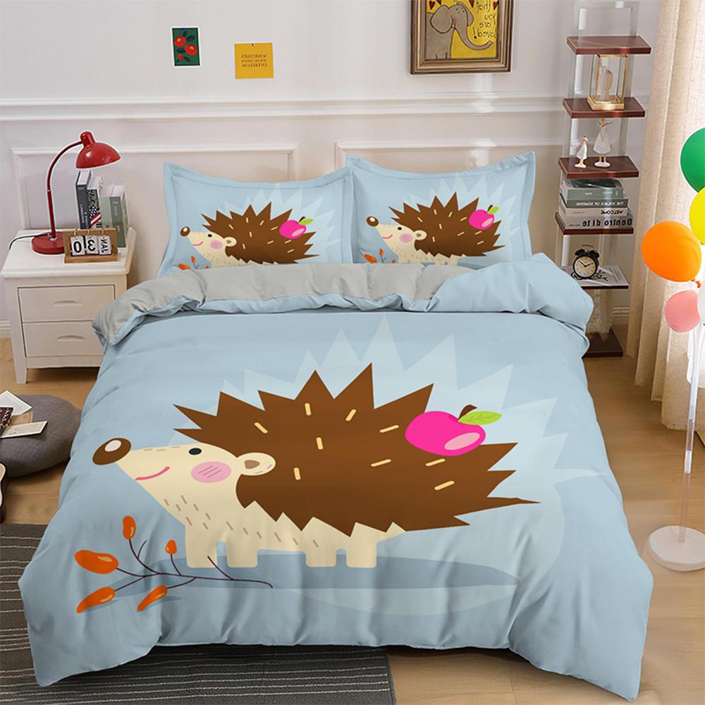 Комплект пододеяльника с 3D мультяшным принтом ежика, милый комплект постельного белья на тему животных, размер кинг, полиэстеровый чехол для одеяла для ребенка, мальчика, девочки