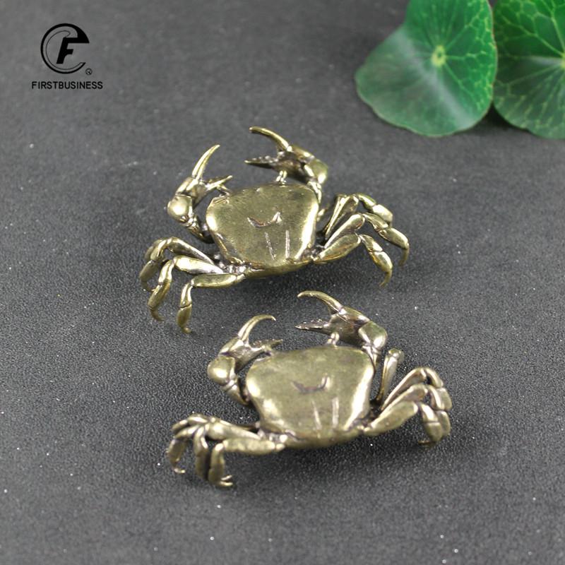 60G Brass Crab Small Statue Ornament Copper Handmade Antique Animal Miniature Figurine Office Desk Decoration Home Decor Craft
