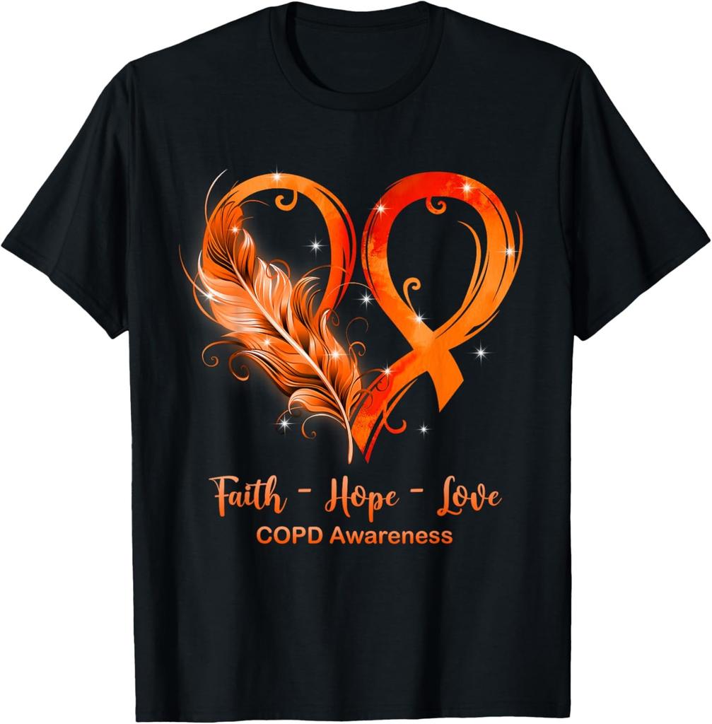 Orange Ribbon Heart Faith Hope Love COPD Awareness T-Shirt