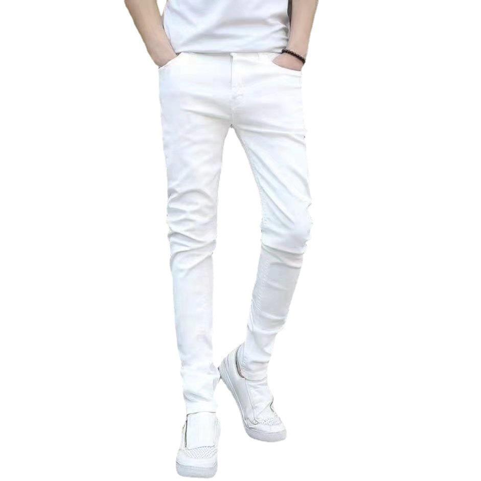 Мужские узкие эластичные белые джинсы – тренд весны и осени, большой размер, чисто-белый