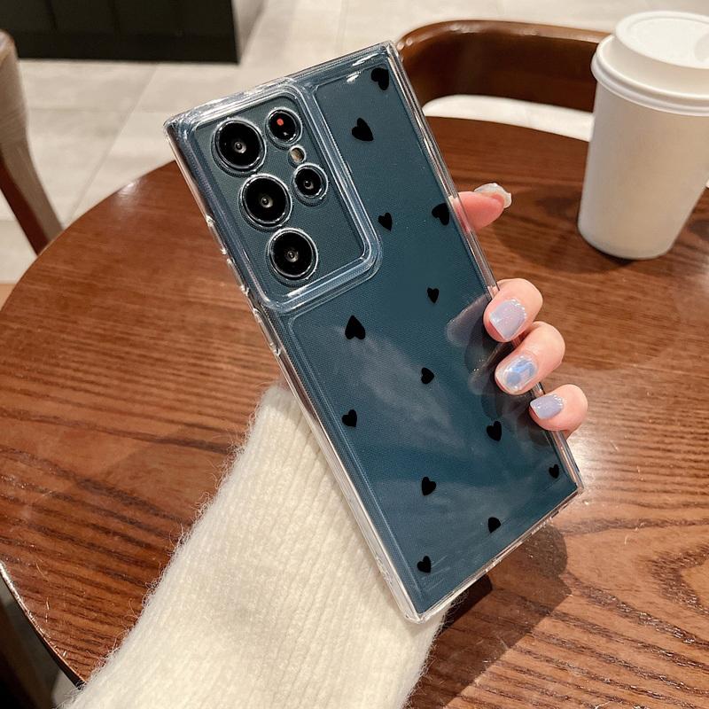 Cute Love Heart Print Phone Cover For Samsung S24 Ultra S23 S22 Plus S21 S20 FE A55 A54 A52 A35 A34 A14 Clear Soft Silicone Shockproof Case