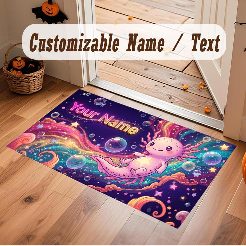 Axolotl Theme Soft Crystal Velvet Rug Custom Name & Text Print Non Slip Floor Rug for Bedroom Living Room