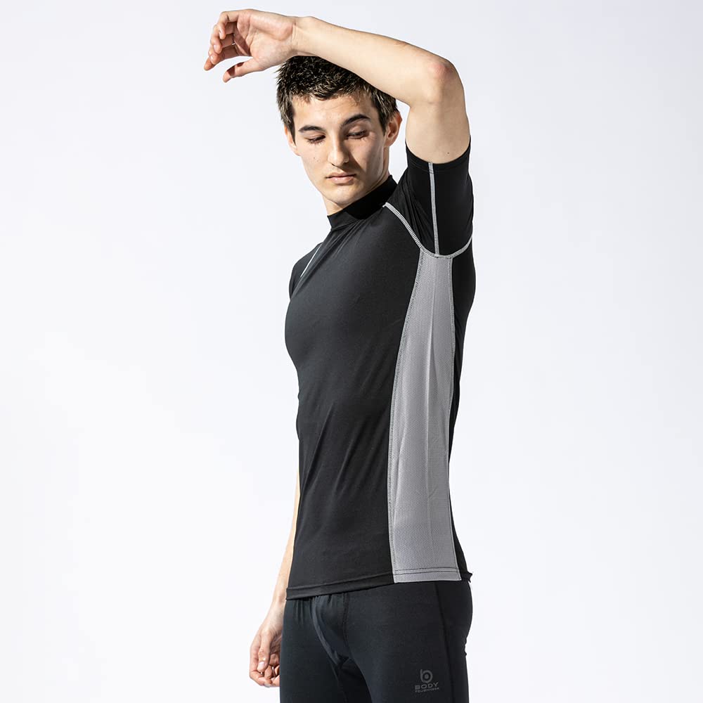Otafuku Glove Летнее нижнее белье с коротким рукавом, высокий ворот, защита от УФ, черный, размер M [Охлаждающее прикосновение, Влагоотводящее, Быстросохнущее, Уменьшающее запах, Компрессионное, Защита,