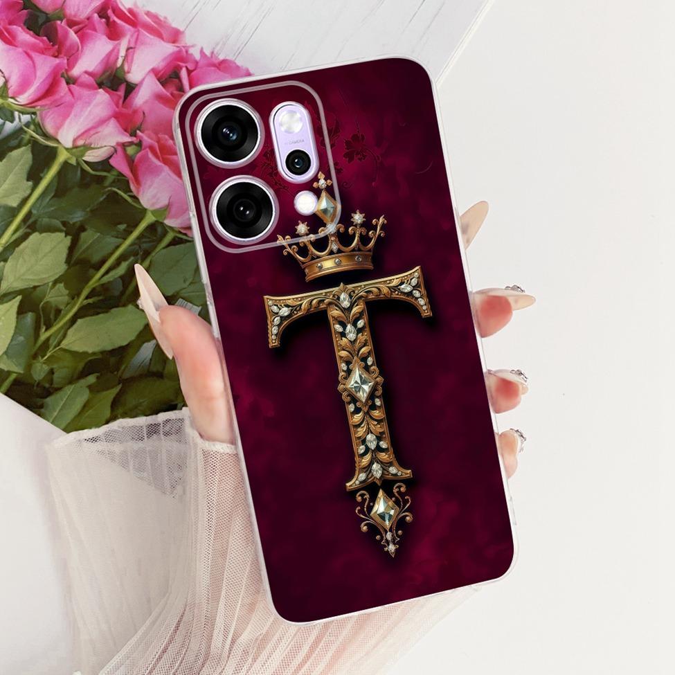 Прозрачный Для Oppo Reno 14Pro CPH2739 PKZ110 Чехол Для Oppo Reno14 Pro Чехол Роскошная Корона Буквы A-Z 2D Плоский Узор