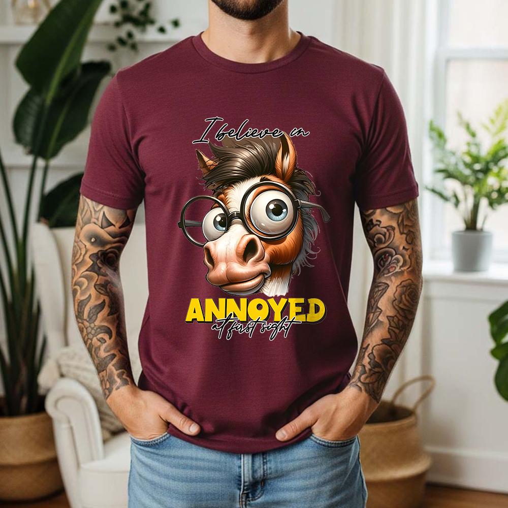 New Summer Unisexs 100 Pure Cotton TShirt Grumpy Horse With Glasses Cartoon Graphic Casual Tee Breathable Short Sleeve