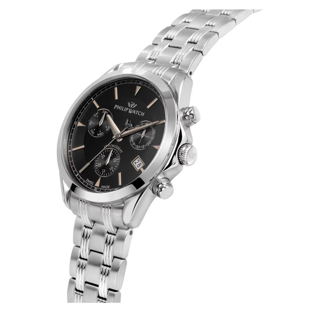 Часы Philip Watch Swiss Made Blaze Chronograph из нержавеющей стали с черным циферблатом, кварцевые, R8273665004, 100 м, мужские часы