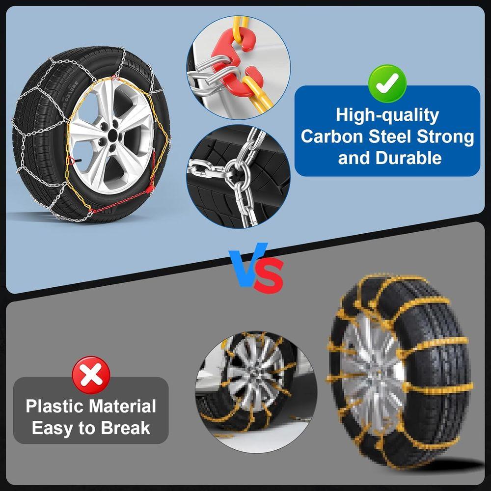 Snow Chains for Car Tires, Universal Adjustable Emergency Portable Tire Chains, Suitable for Commuter Car and SUV, Set of 2