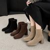 5.5cm European Style Slim Ankle Boots Women Round Toe Block Heel Back Zip Fall Winter