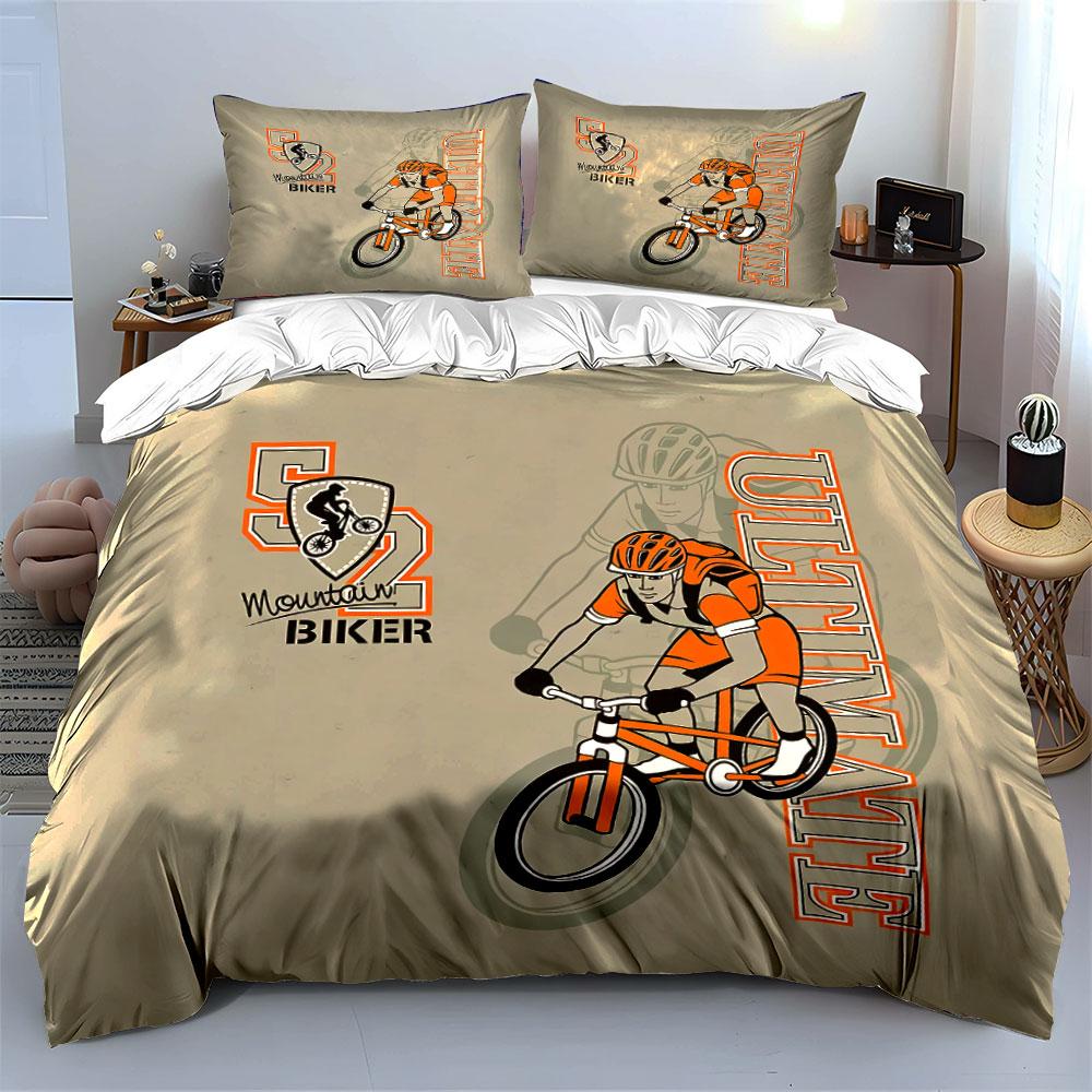 Mountain Biker Graphic Set Bedding Duvet Cover Set Duvet Cover Pillowcases (1*Duvet Cover 2*Pillowcases, without duvet insert)
