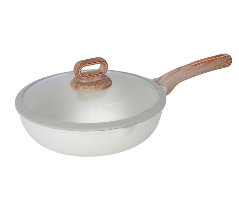 DONNOR Frying Pans Nonstick with Lid 9.5in/2.5qt Saucepan Granite Coating Omelette Pan Healthy Cookware Grilled Steak Pans