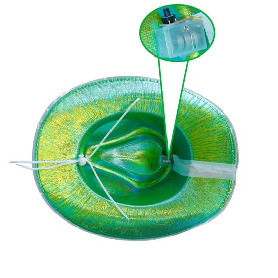 Яркие цвета ковбойская шляпа с широкими полями, ветрозащитная веревка, голографическая светодиодная шляпа для Хэллоуина, джазовая шляпа, модные аксессуары