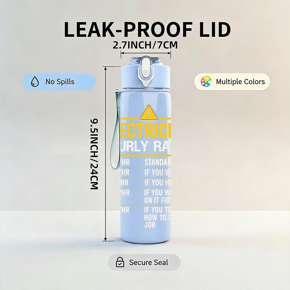 1PC Electrician Work Trade Slogan Print 750ml Color Plastic Sports Water Bottle Leakproof Flip Straw Lid Suitable for Sports Office Home Use