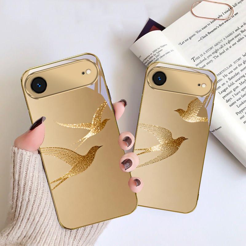 Золотая летящая птица Для IPhone 17 Pro Max 16 17 Pro 15 Pro 14 13 Plus 12 Mini 11 Pro Max XR 16E 17 Air Золотой стеклянный чехол для телефона