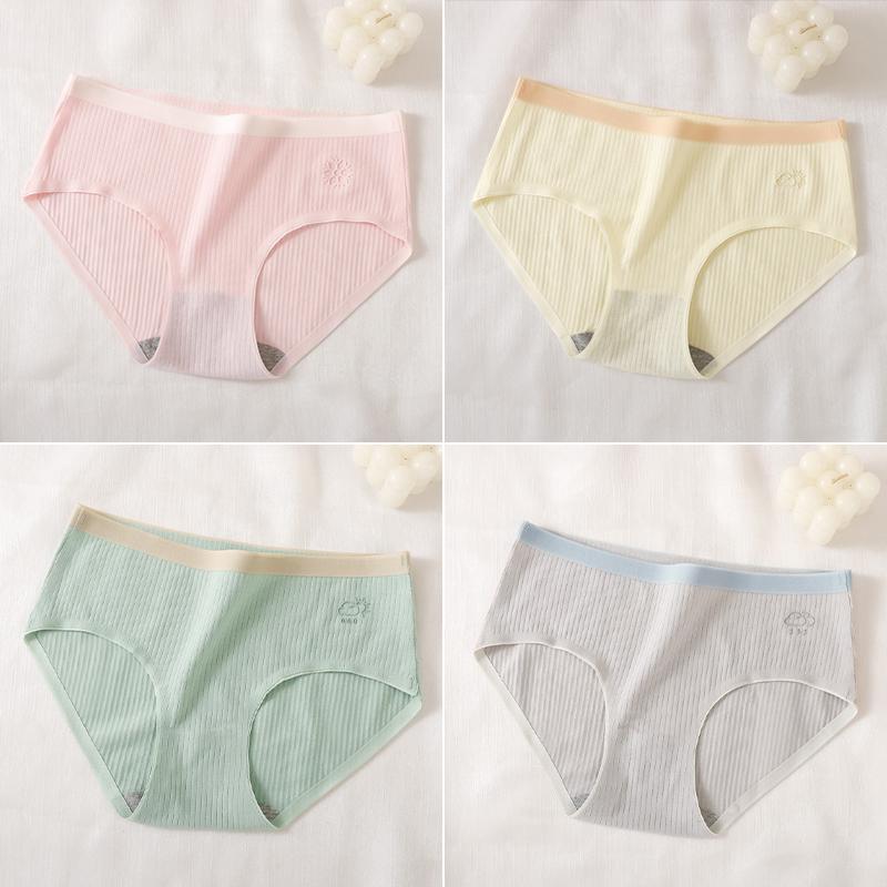 Women's Underwear, Morandi Color Ribbed Cotton, Antibacterial Crotch, Physiological Period Underwear, No Trace Embroidery