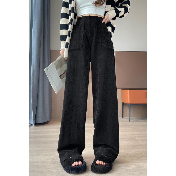 Модные красные вельветовые брюки с высокой талией, широкие брюки, повседневные свободные прямые брюки для женщин