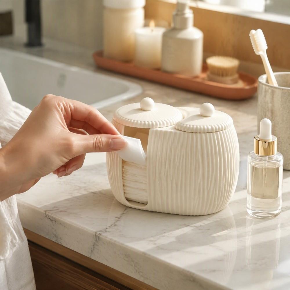 3D Printed Cosmetics Storage Box Striped Pattern Cotton Pad Holder Washbasin Counter Decor