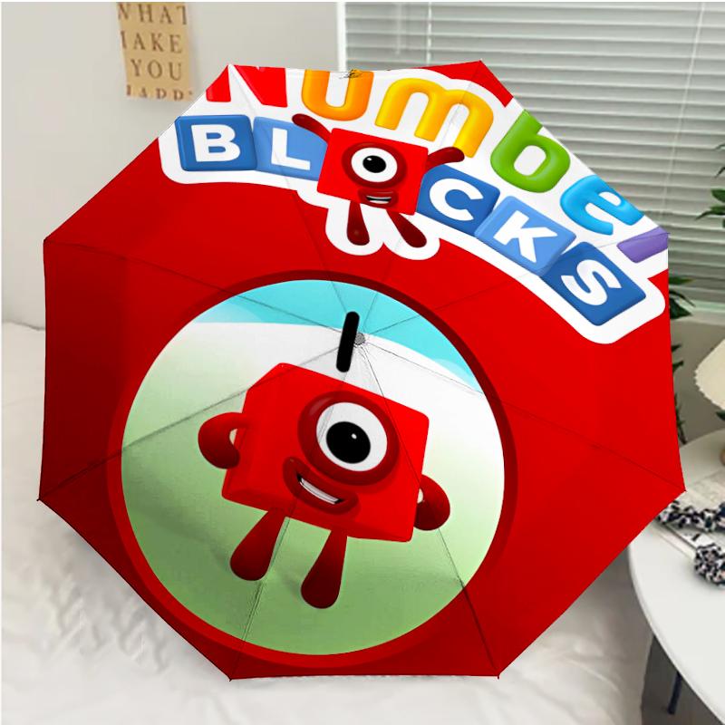 Автоматический зонт с принтом Numberblocks1, 8 спиц, железный каркас, пластиковая ручка, подходит для путешествий на открытом воздухе и на каждый день, идеальный подарок