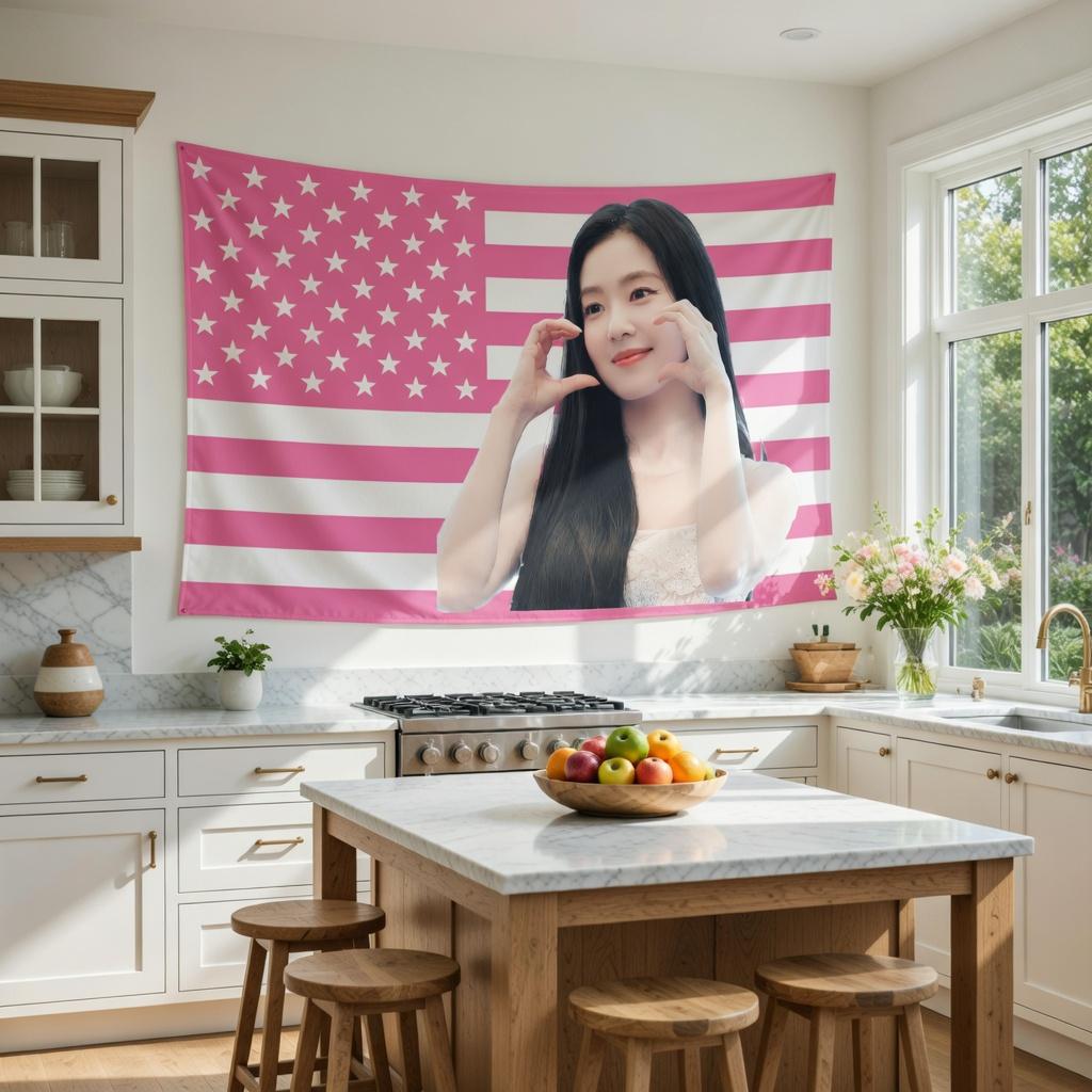 Pink American Flag Kpop Idol Tapestry Bright Flat Print Stylish Wall Hanging for Home Bedroom Living Room Office Decor